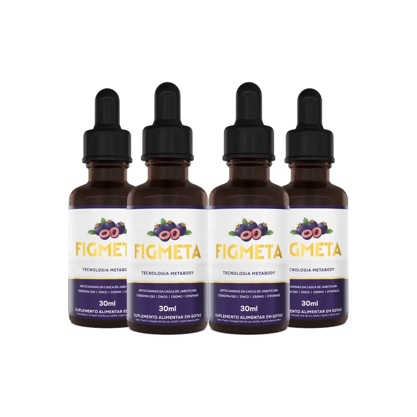 Frascos de FigMeta, suplemento alimentar em gotas de 30 ml
